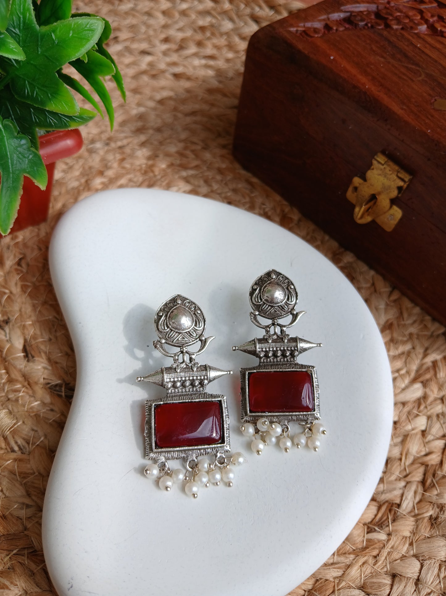Diya Maroon Earrings