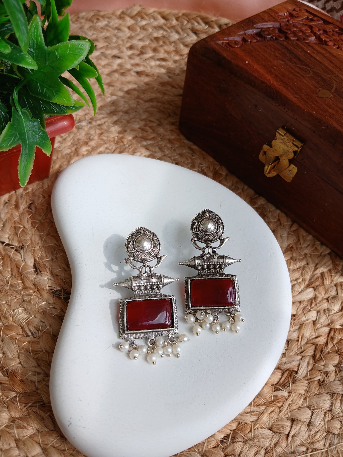 Diya Maroon Earrings