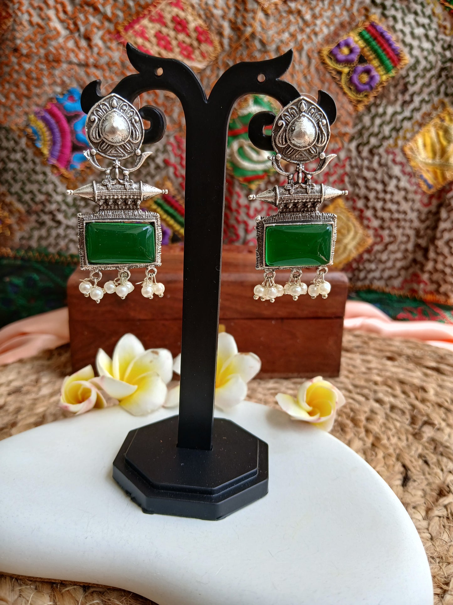 Diya Green Earrings