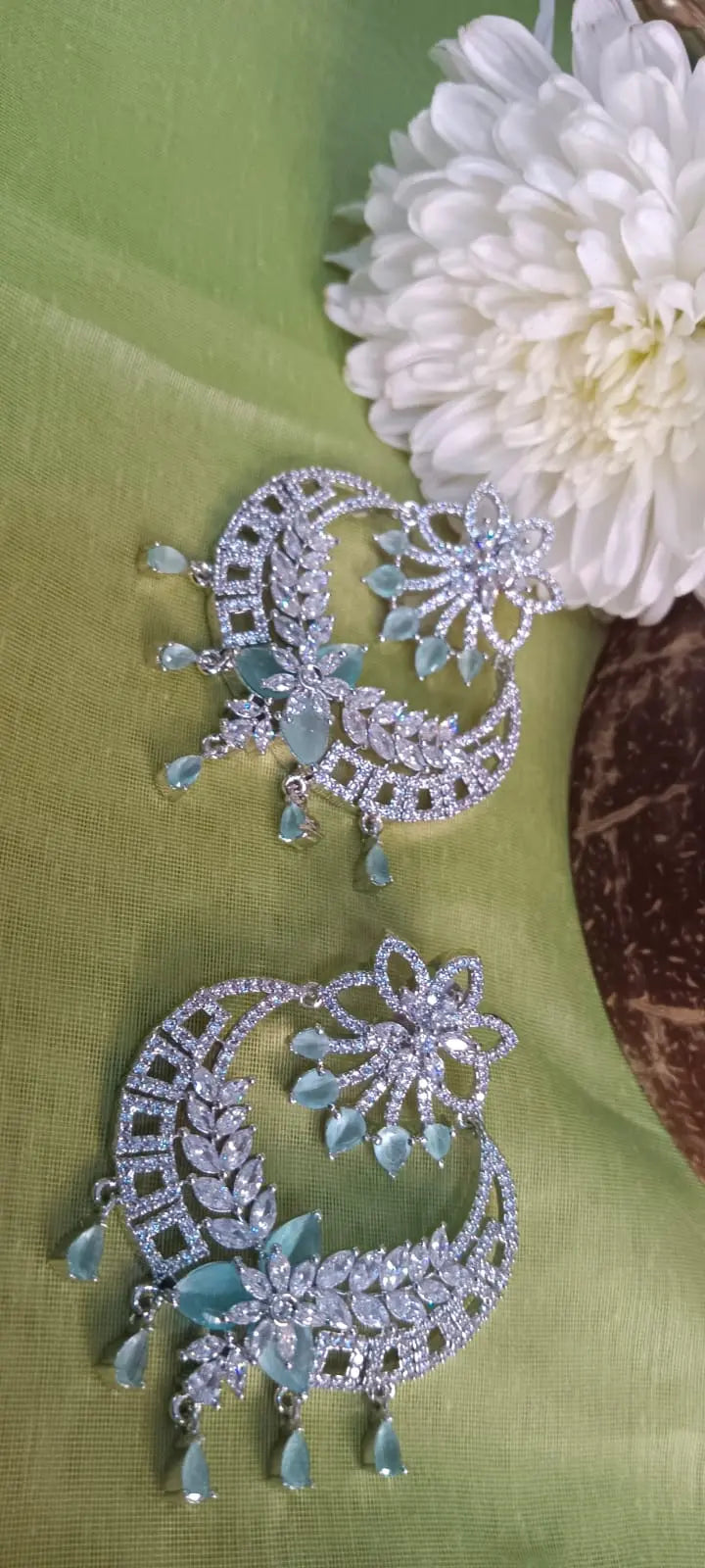 Aahana White Turquoise Chandbalis Aadya's Fashion Blings