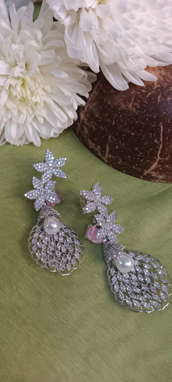 Piyu Pink White Earrings Aadya's Fashion Blings