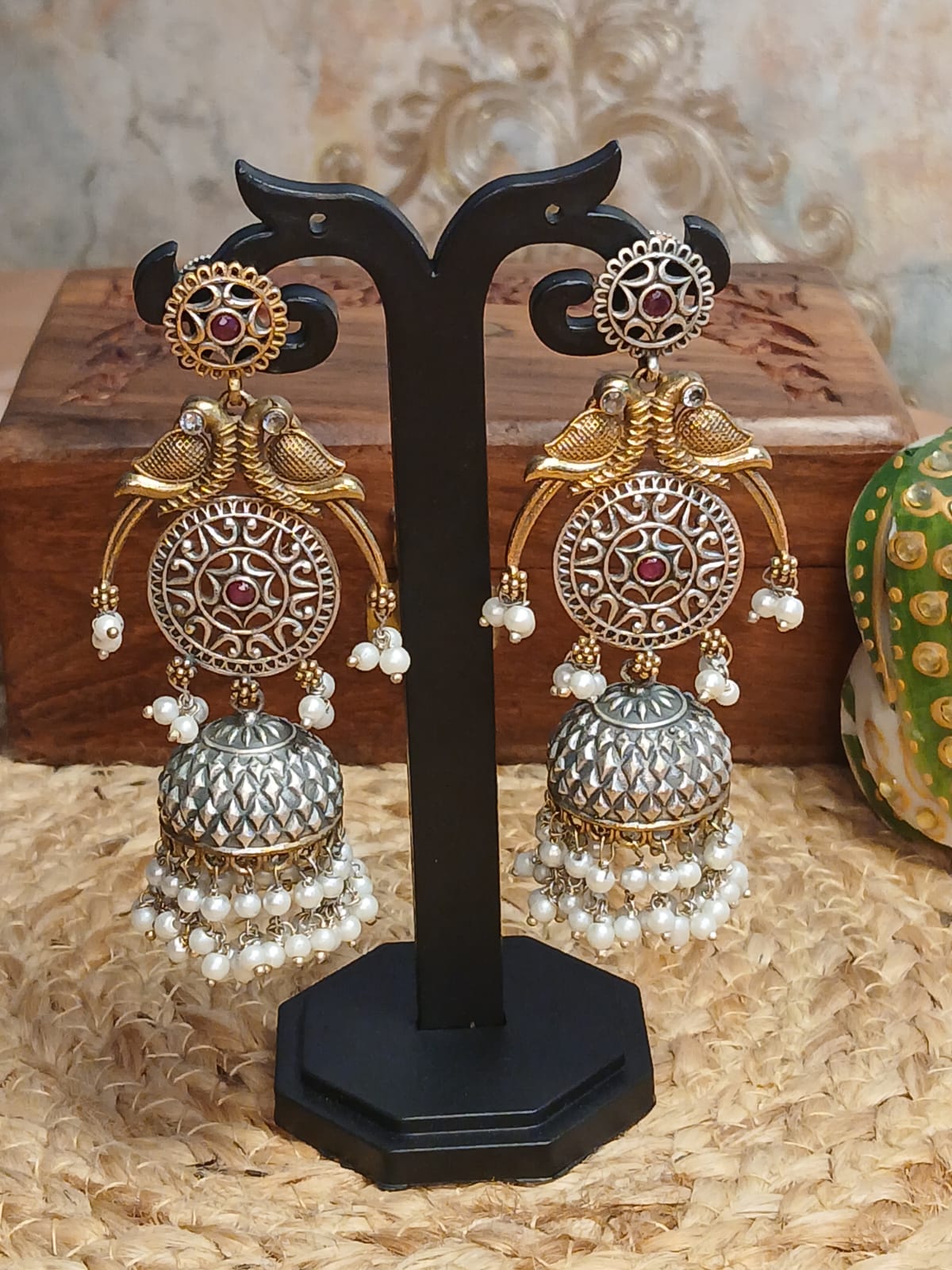 Chandi Maroon Jhumkas