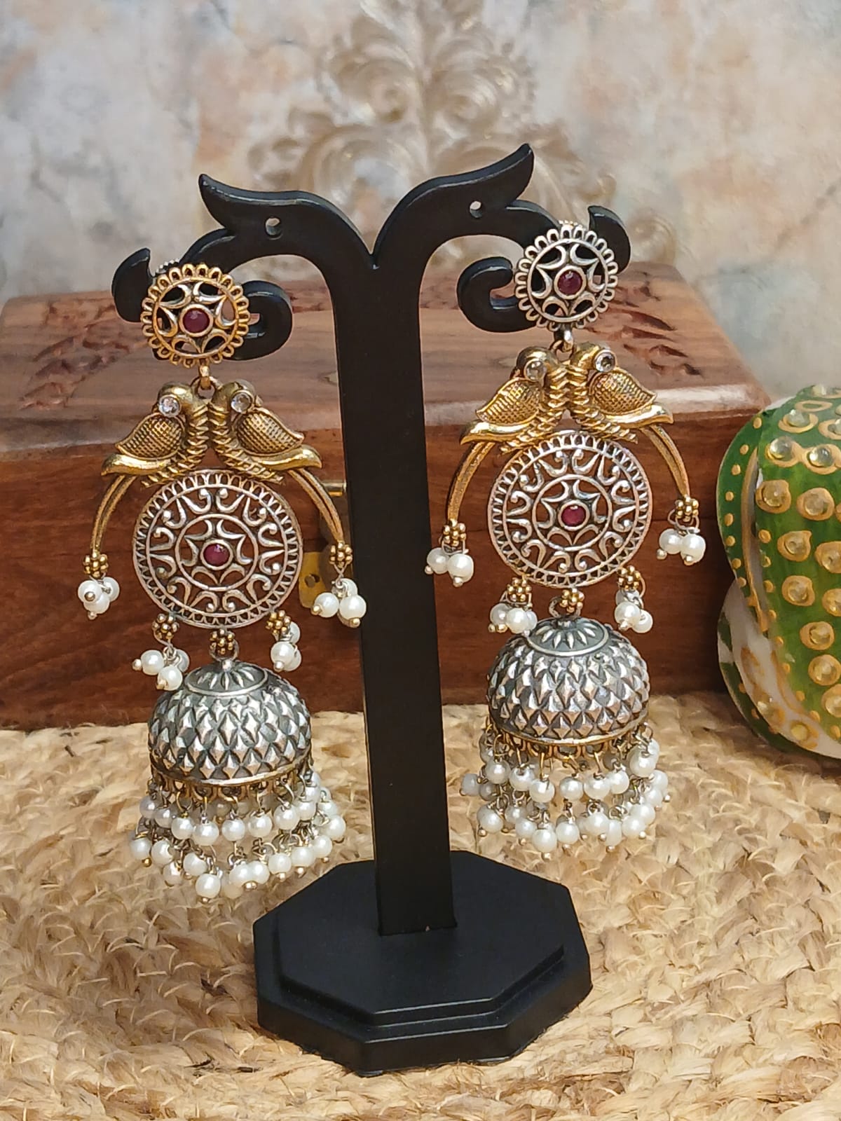 Chandi Maroon Jhumkas Aadya's Fashion Blings