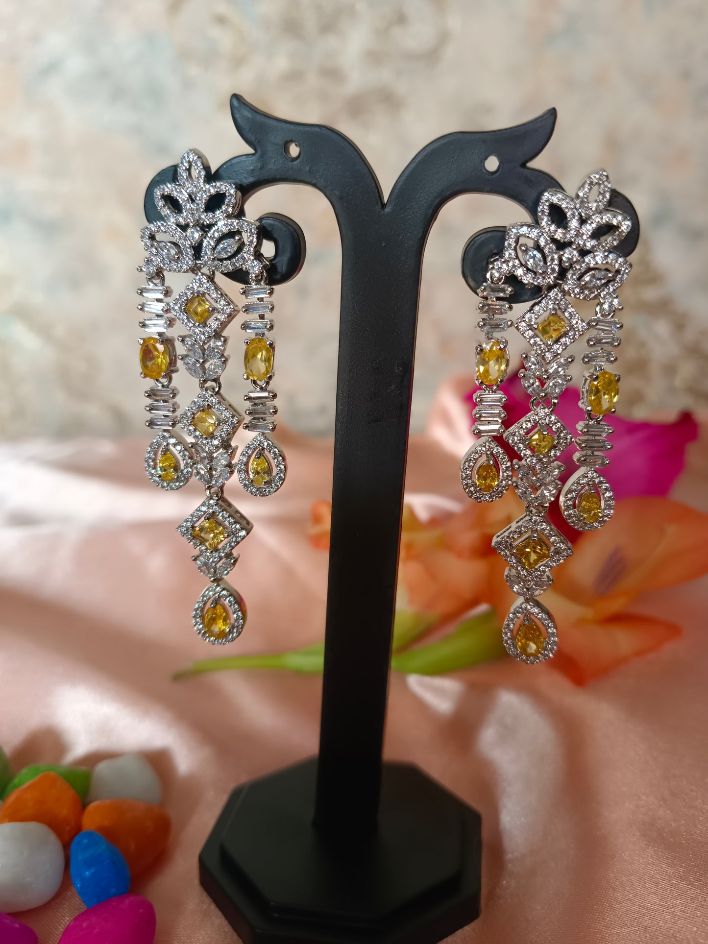 Aarna Yellow White Earrings