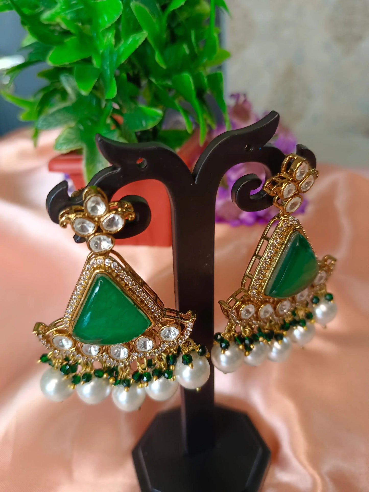Emerald Mehreen Drops Earrings Aadya's Fashion Blings