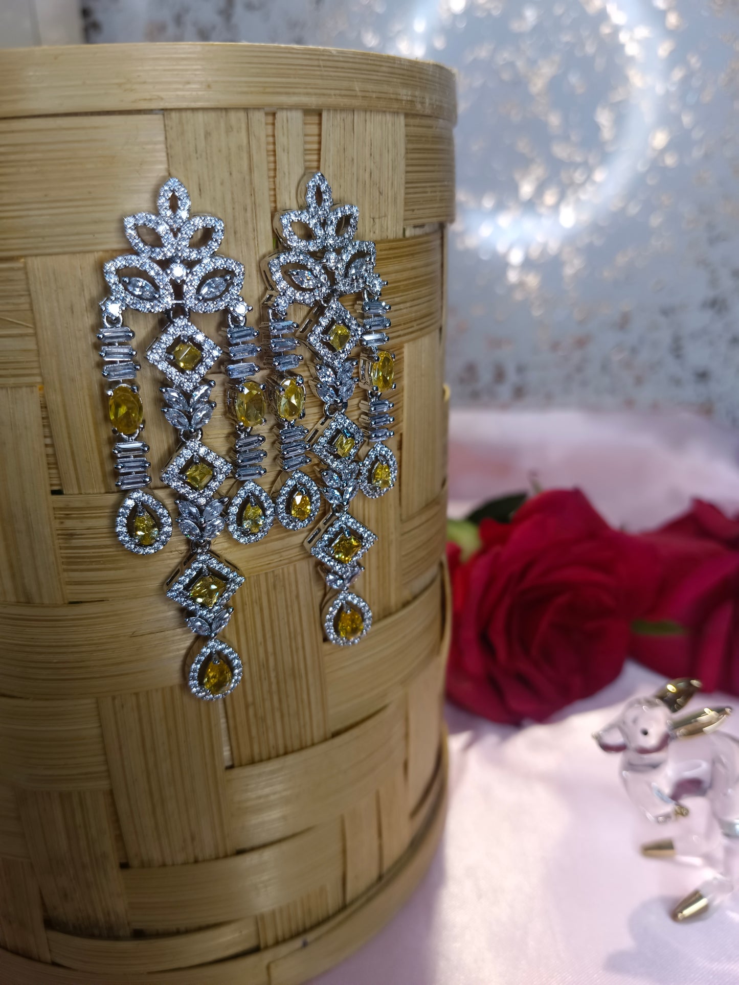 Aarna Yellow White Earrings