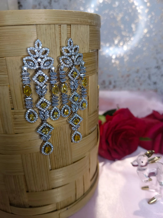 Aarna Yellow White Earrings Aadya's Fashion Blings