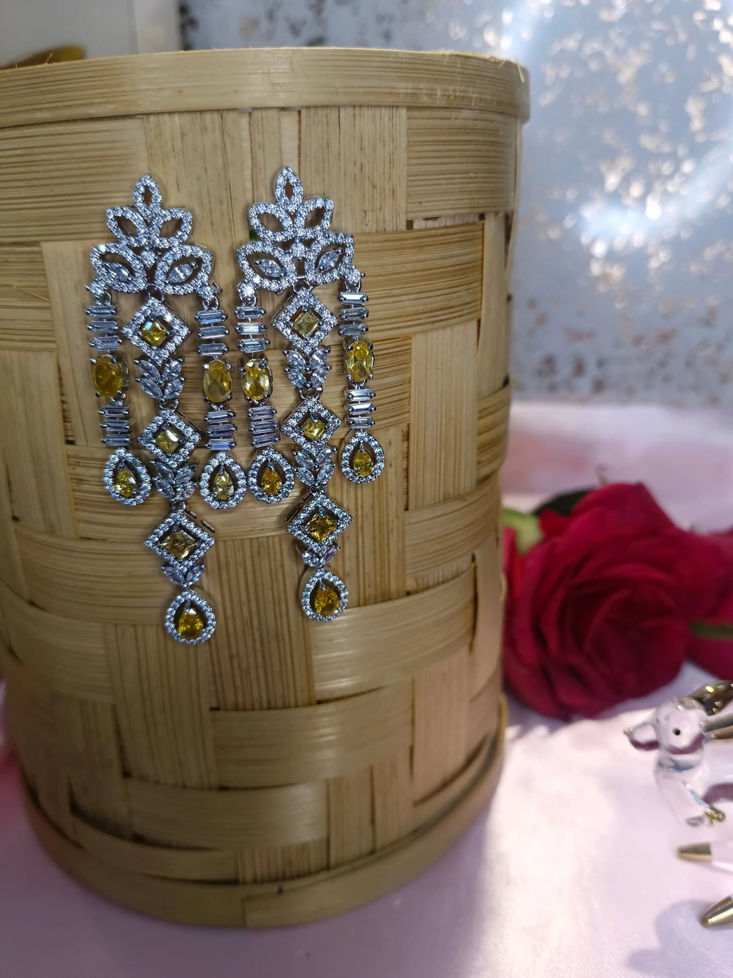 Aarna Yellow White Earrings Aadya's Fashion Blings