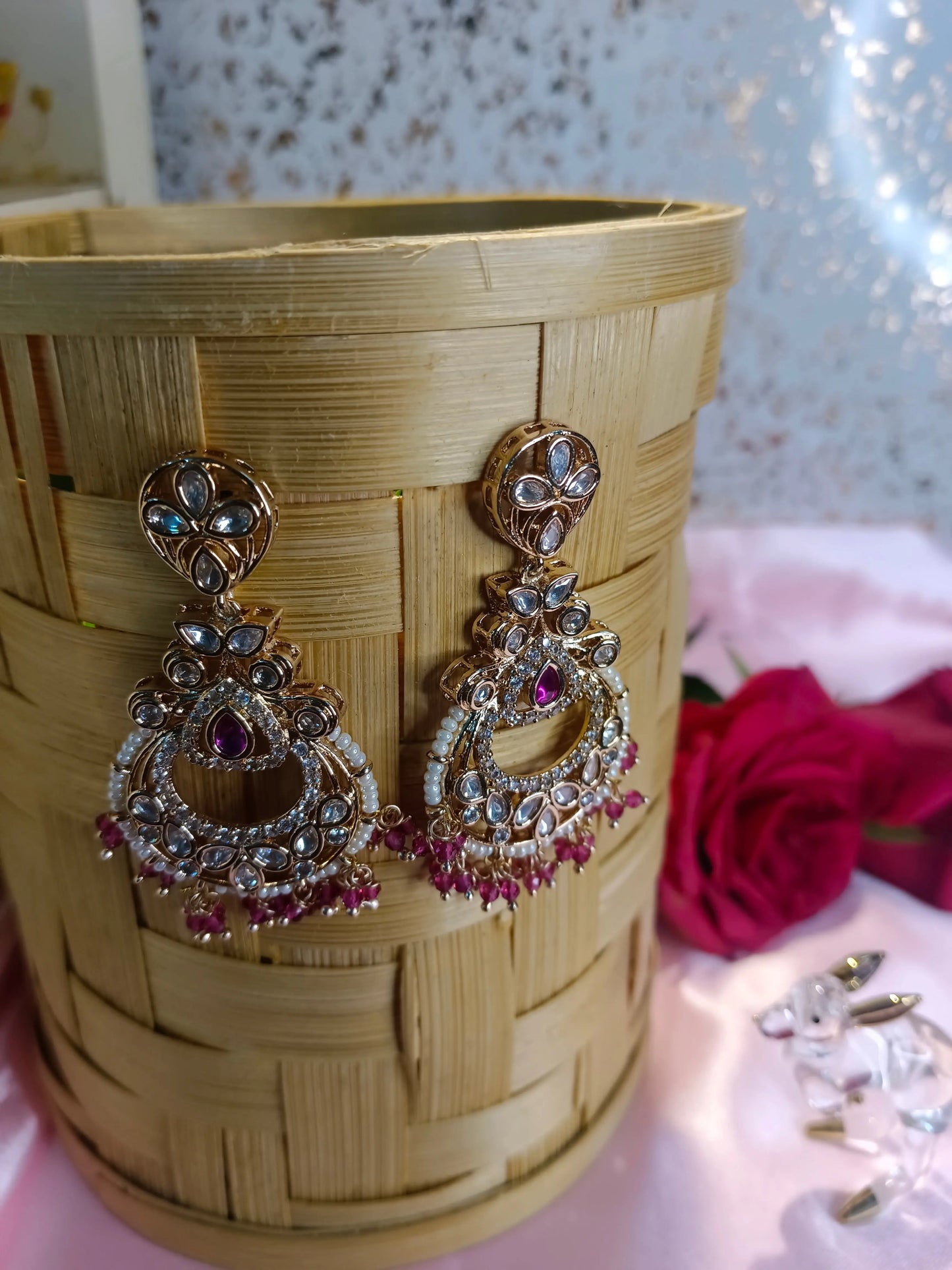Aashi Pink Kundan Earrings Aadya's Fashion Blings