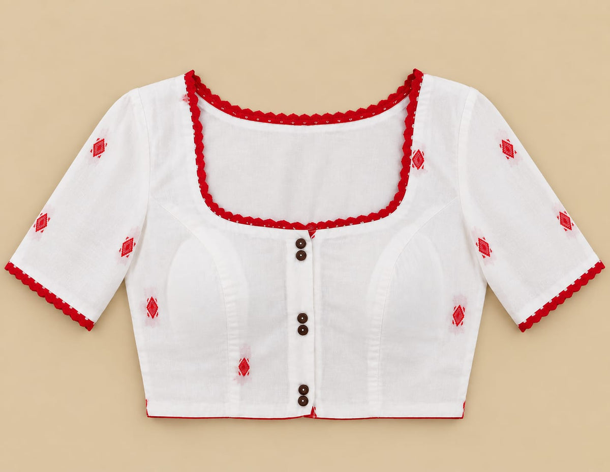 Tanu Red Jamdani Work Blouse Aadya's Fashion Blings