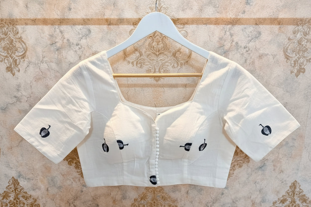 Ivory Embroidered Cotton Blouse Aadya's Fashion Blings