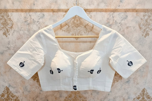 Ivory Embroidered Cotton Blouse Aadya's Fashion Blings