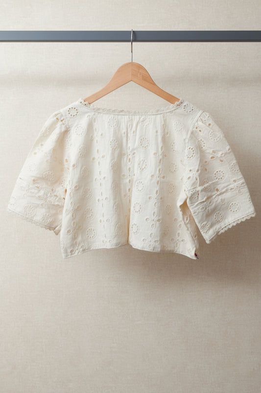 Hakoba Floral Cutwork Puff Sleeve Blouse Aadya's Fashion Blings