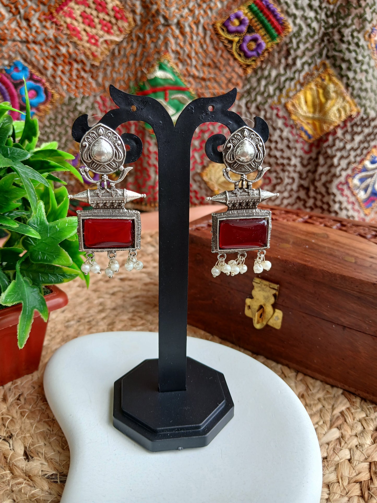Diya Maroon Earrings