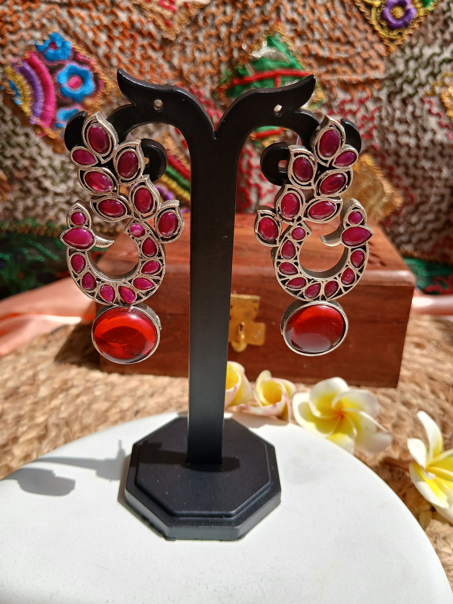 Mayurakriti Maroon Earrings