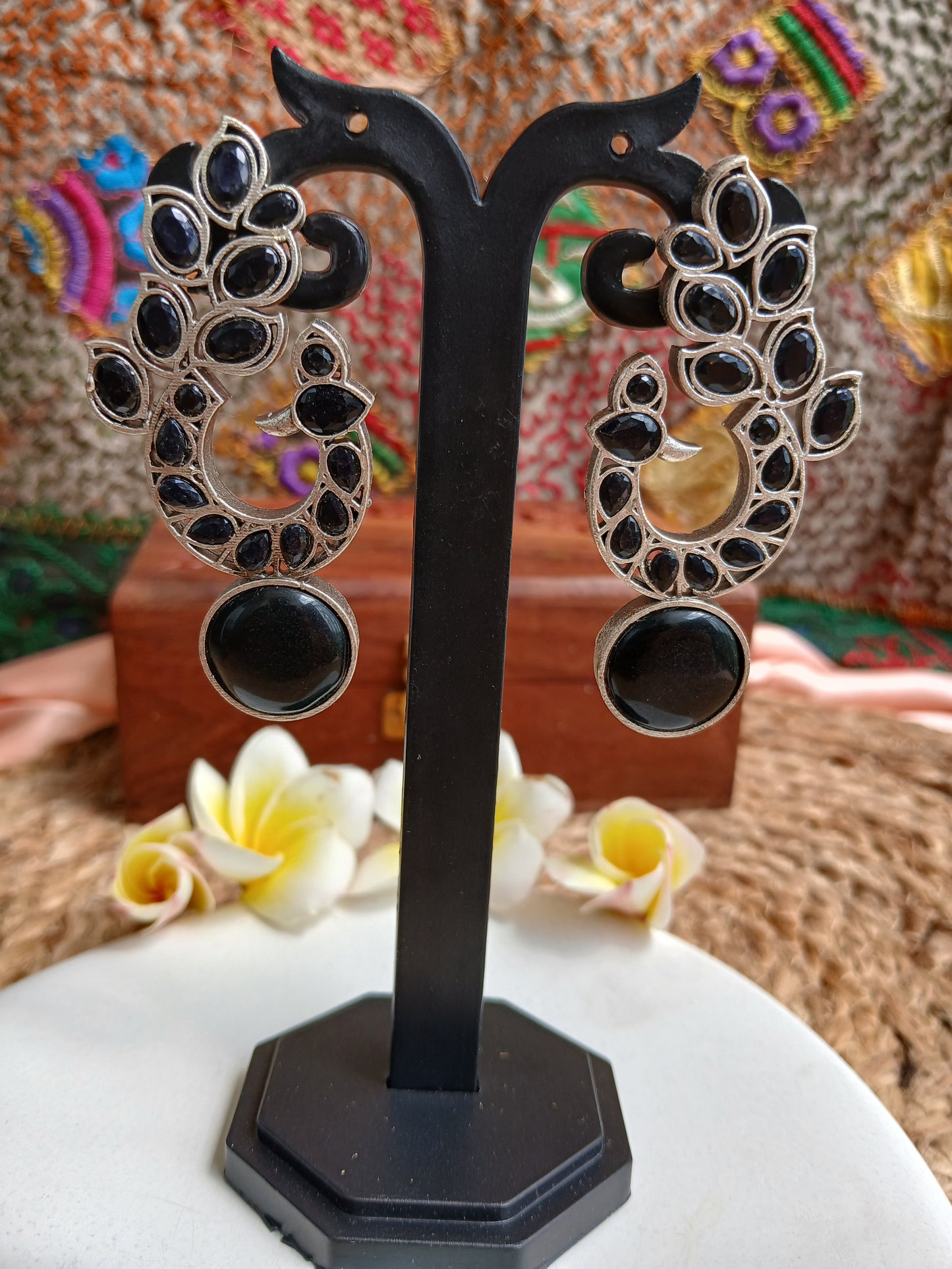 Mayurakriti Black Earrings