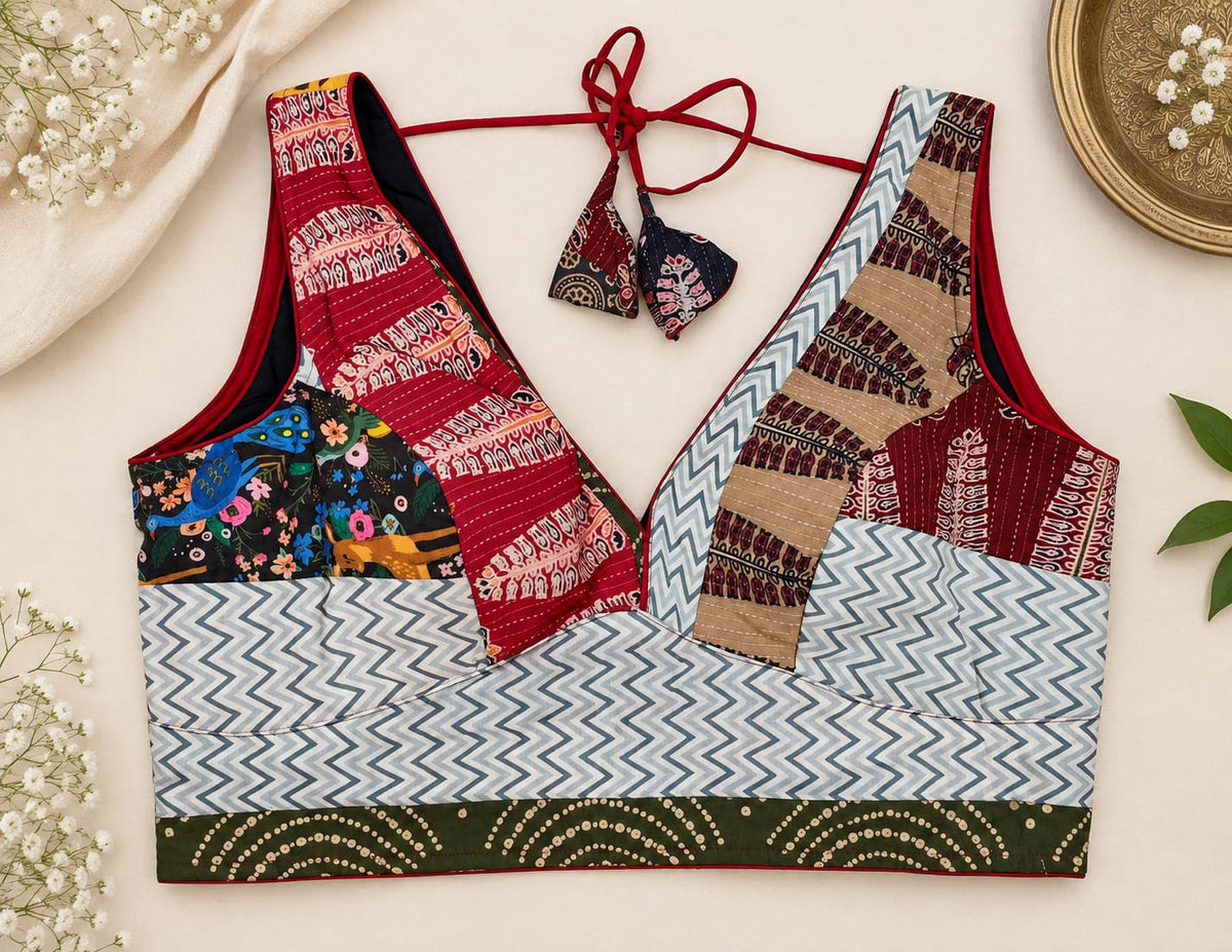 Diksha Multicolour Patchwork Blouse Aadya's Fashion Blings