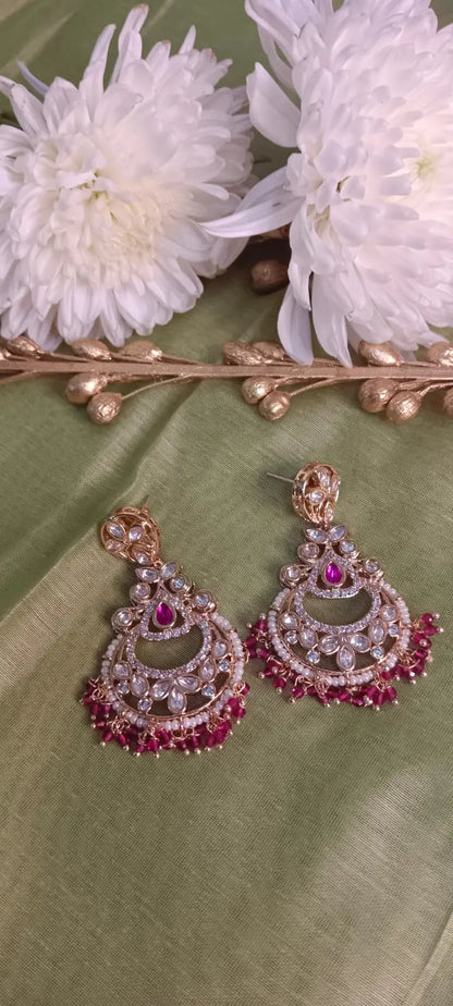 Aashi Pink Kundan Earrings Aadya's Fashion Blings