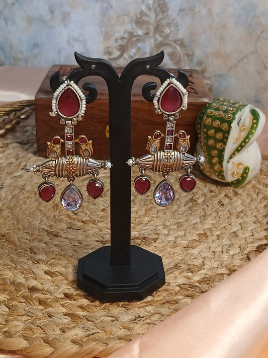 Rukmini Maroon White Earrings