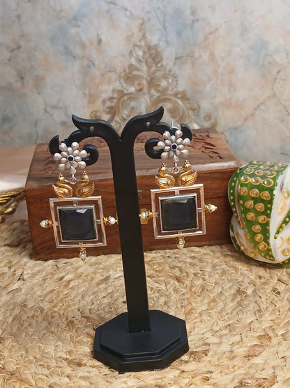Krishna Black Silver Earrings Aadya's Fashion Blings