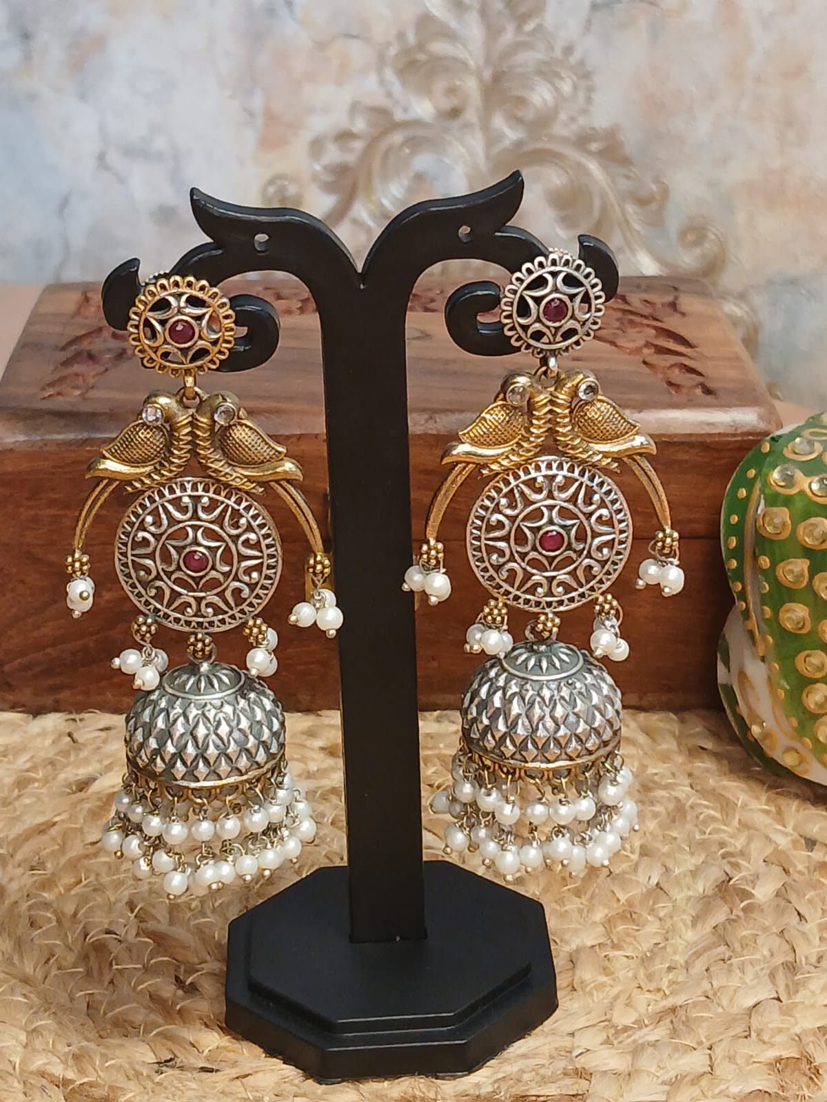 Chandi Maroon Jhumkas