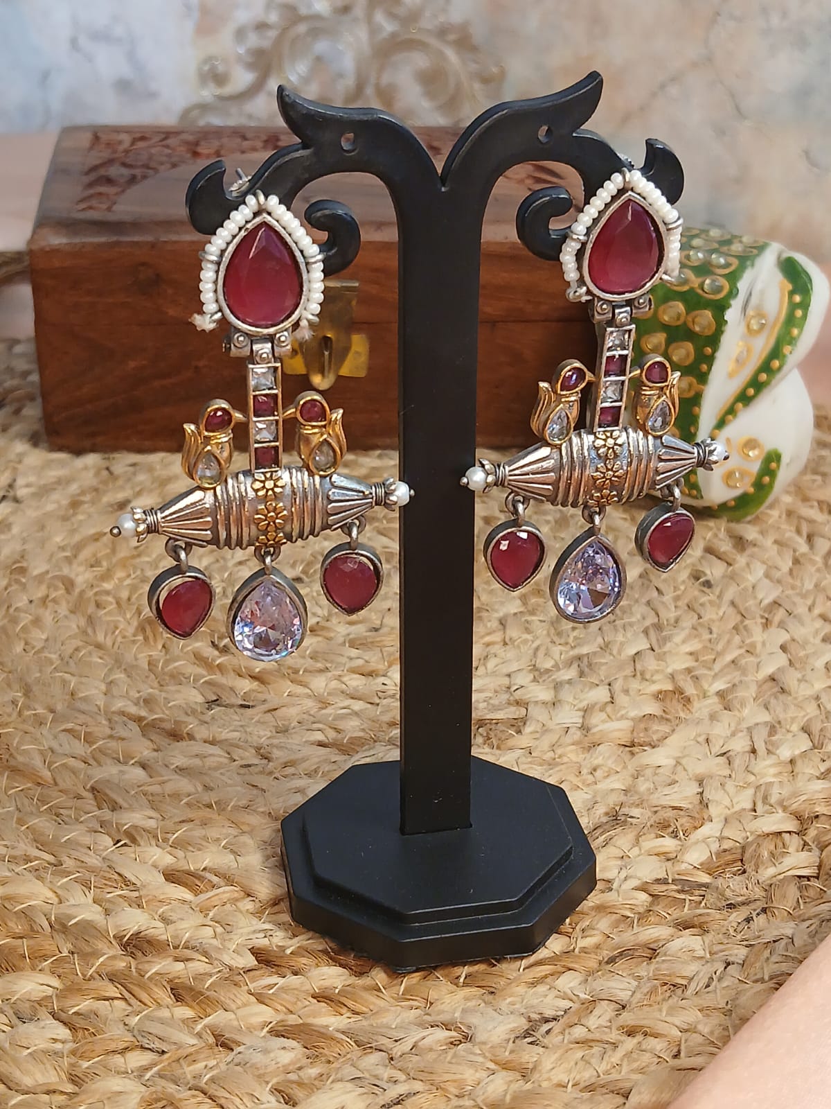 Rukmini Maroon White Earrings