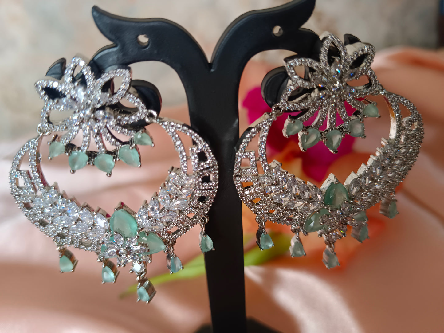 Aahana White Turquoise Chandbalis