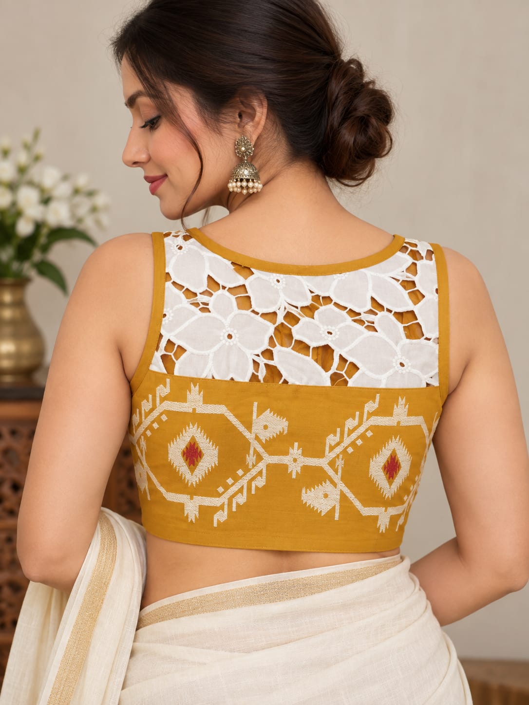 Lakshmi Yellow Jamdani Work Blouse Aadya's Fashion Blings