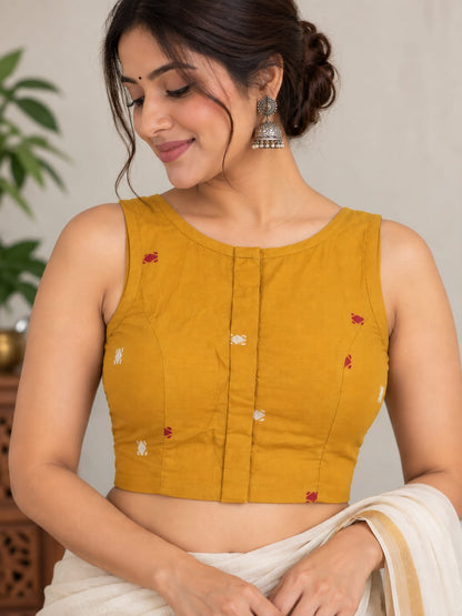 Lakshmi Yellow Jamdani Work Blouse Aadya's Fashion Blings