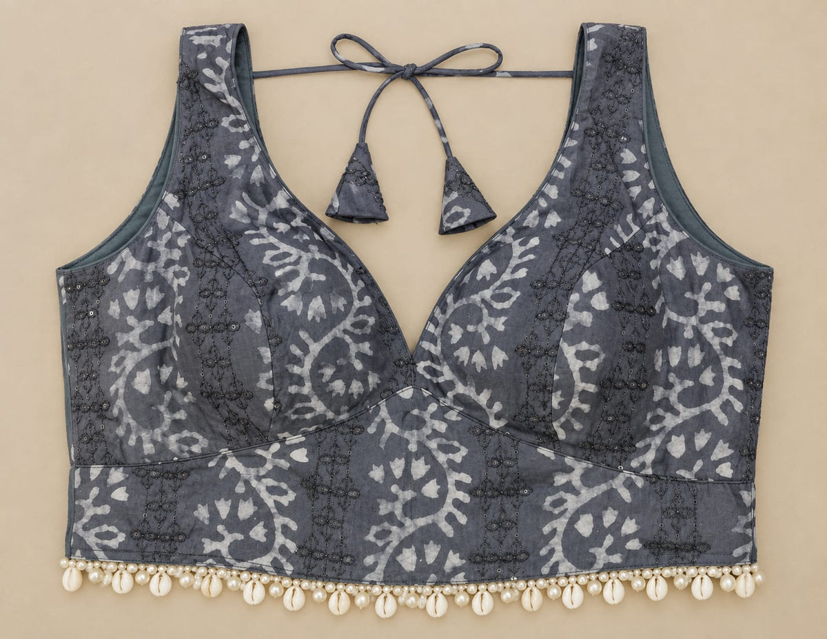 Nisha Gray Blouse- Shells Aadya's Fashion Blings