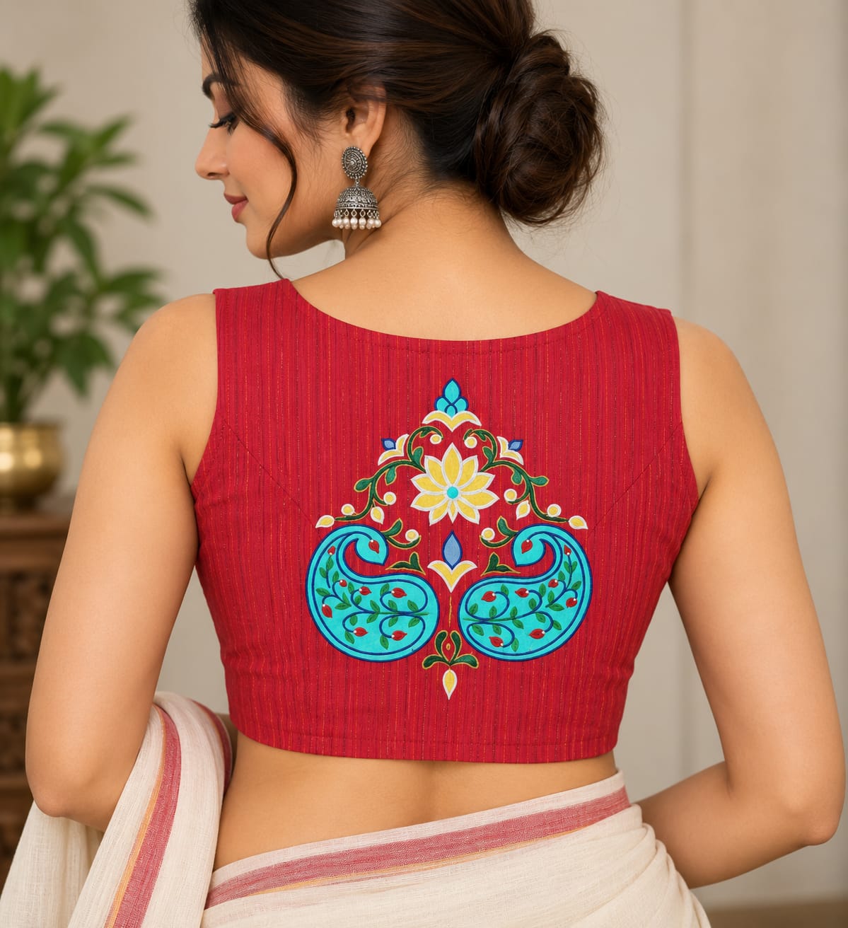 Rakhi Red Handpainted Blouse Aadya's Fashion Blings