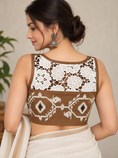 Rashmi Brown Jamdani Work Blouse Aadya's Fashion Blings