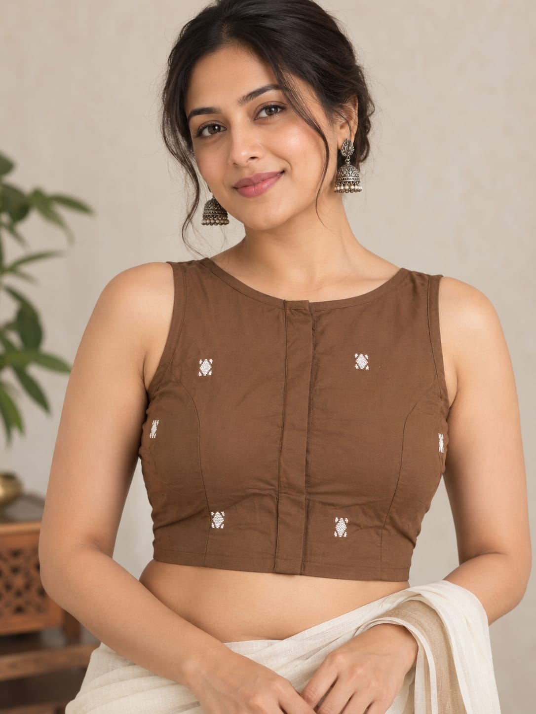 Rashmi Brown Jamdani Work Blouse Aadya's Fashion Blings