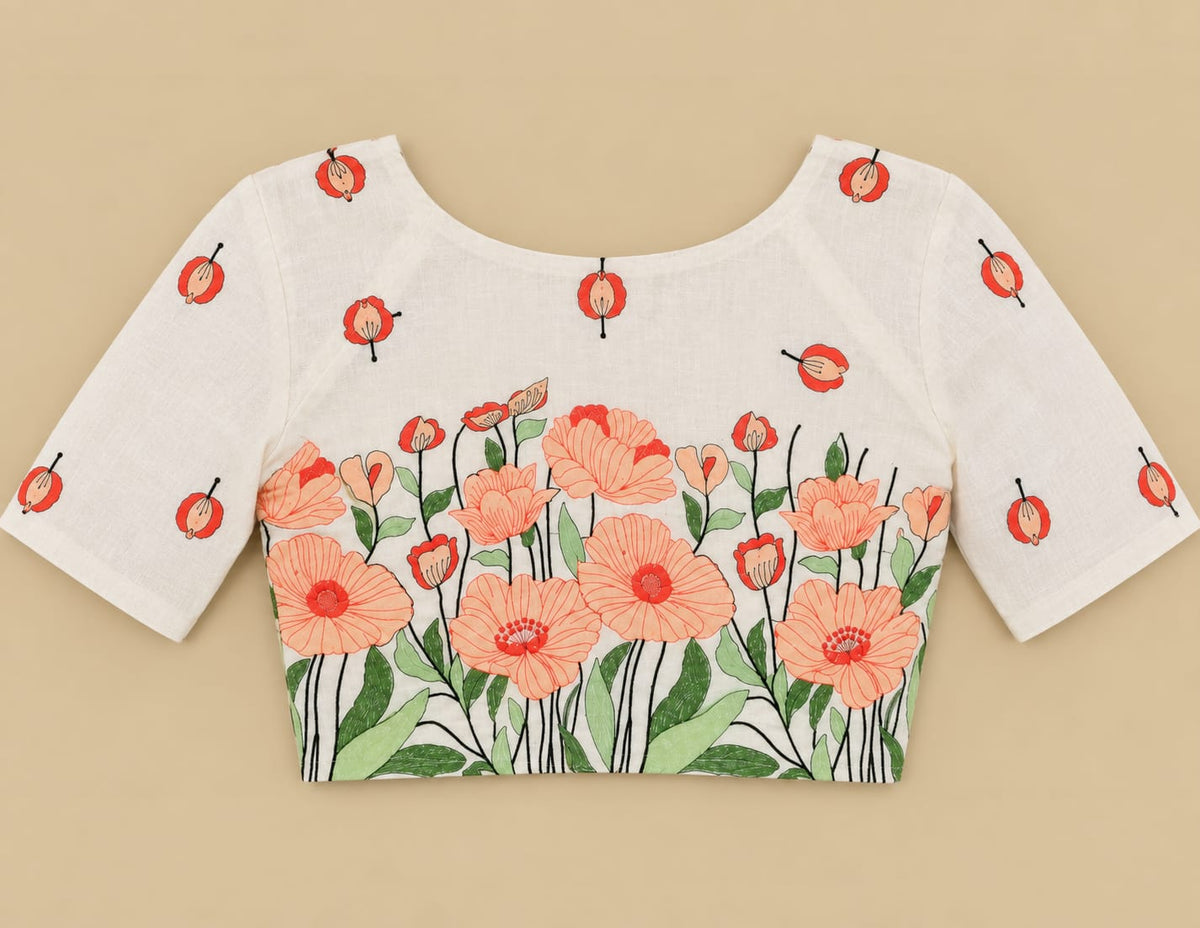 Shiba Orange Korra Back Embroidery Blouse Aadya's Fashion Blings