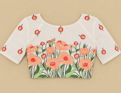 Shiba Orange Korra Back Embroidery Blouse Aadya's Fashion Blings