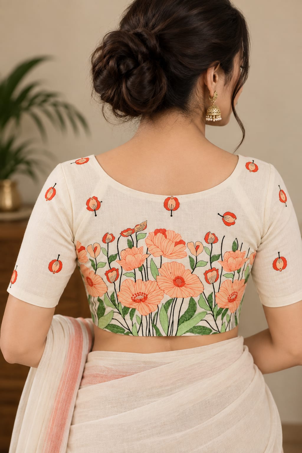 Shiba Orange Korra Back Embroidery Blouse Aadya's Fashion Blings
