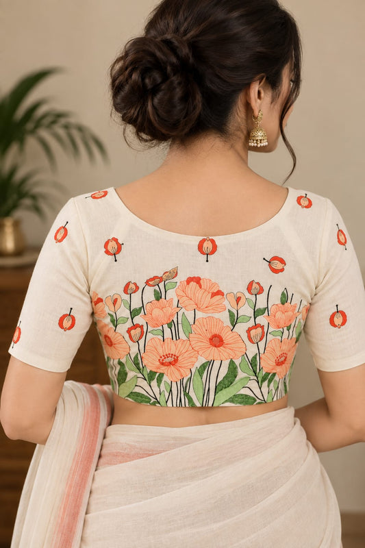 Shiba Orange Korra Back Embroidery Blouse Aadya's Fashion Blings