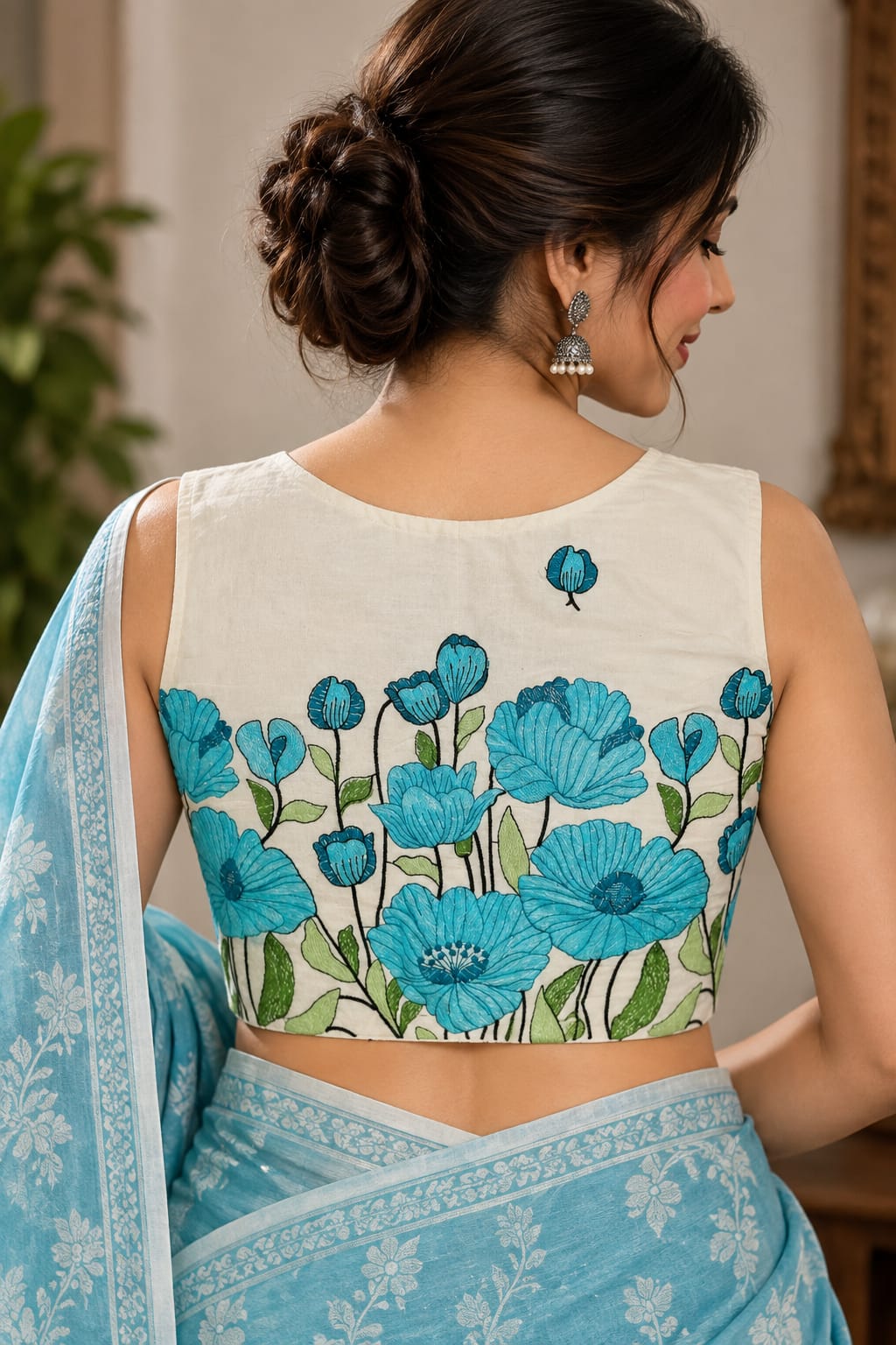 Siya Blue & Light Green Embroidery Blouse Aadya's Fashion Blings