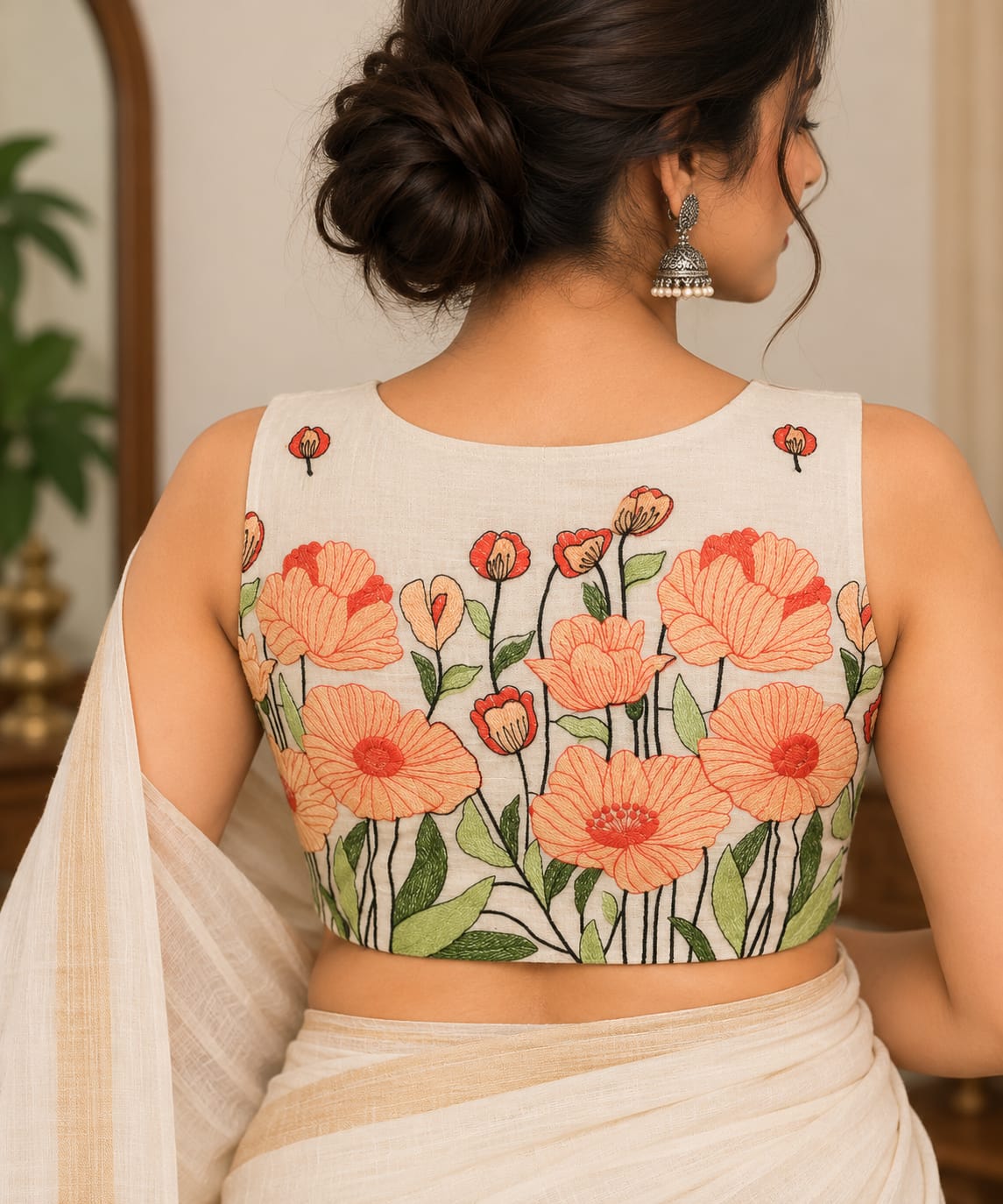 Sneha Orange Embroidery Blouse Aadya's Fashion Blings