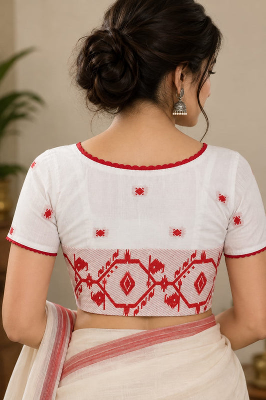 Tanu Red Jamdani Work Blouse Aadya's Fashion Blings