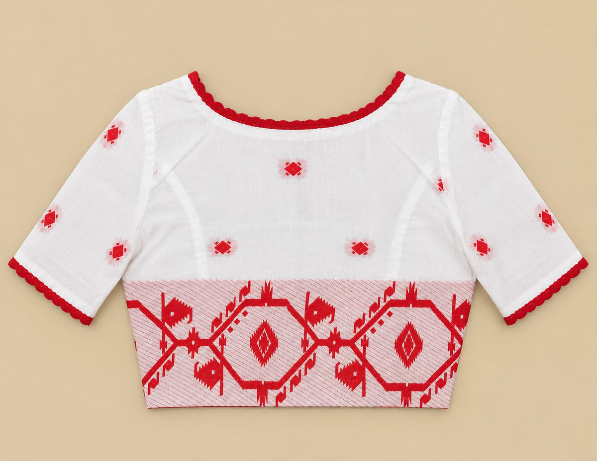Tanu Red Jamdani Work Blouse Aadya's Fashion Blings