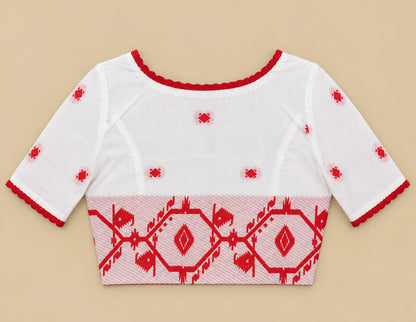 Tanu Red Jamdani Work Blouse Aadya's Fashion Blings