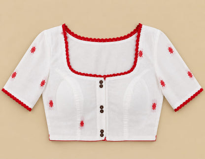 Tanu Red Jamdani Work Blouse Aadya's Fashion Blings