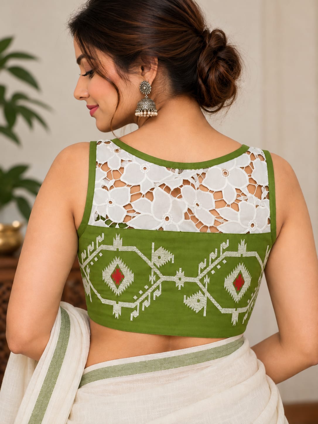Toshi Green Jamdani Work Blouse Aadya's Fashion Blings