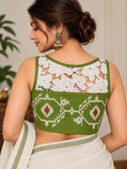 Toshi Green Jamdani Work Blouse Aadya's Fashion Blings