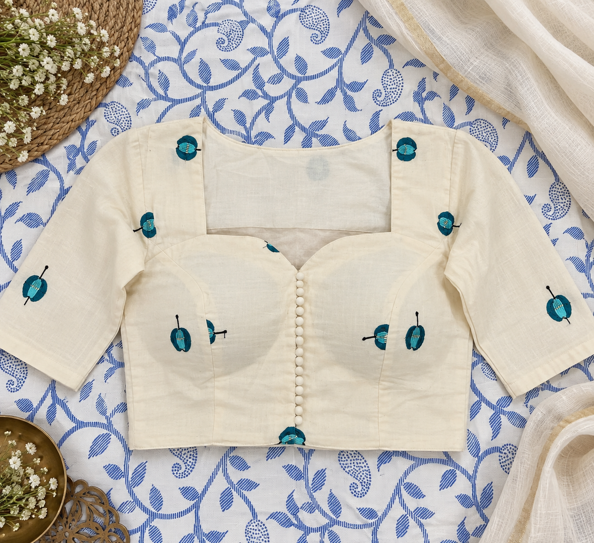 Shiba Blue Korra Back Embroidery Blouse Aadya's Fashion Blings