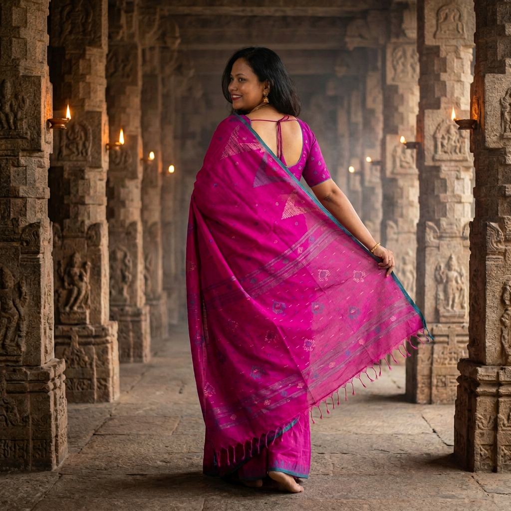 Nirmala Pindk Handwoven Jamdani Aadya's Fashion Blings
