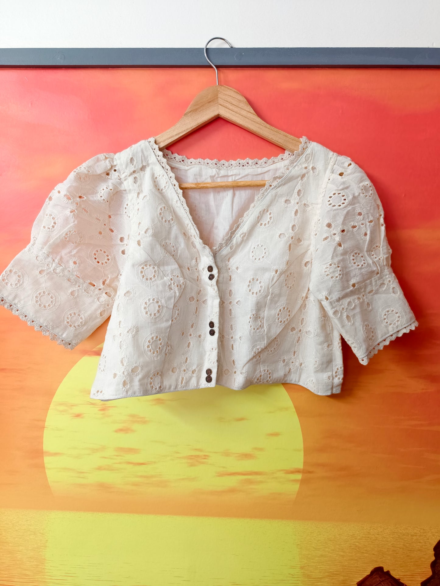 Hakoba Floral Cutwork Puff Sleeve Blouse Aadya's Fashion Blings