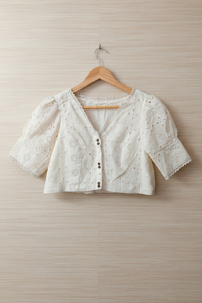 Hakoba Floral Cutwork Puff Sleeve Blouse Aadya's Fashion Blings