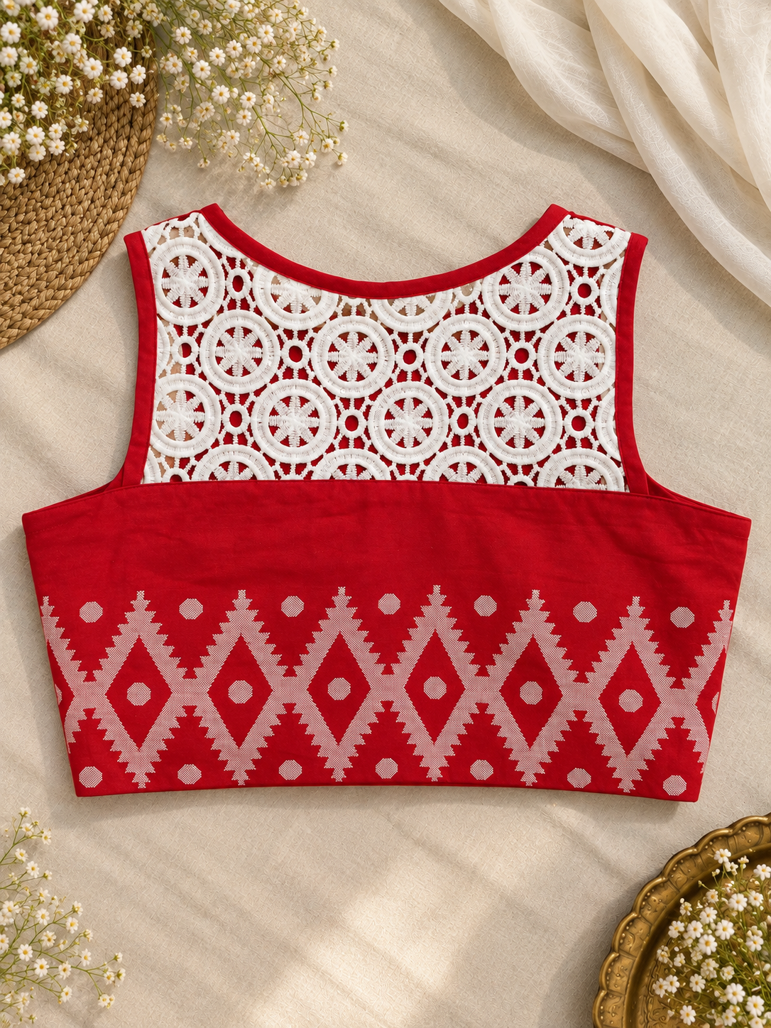 Rita Cutwork Red Blouse Aadya's Fashion Blings